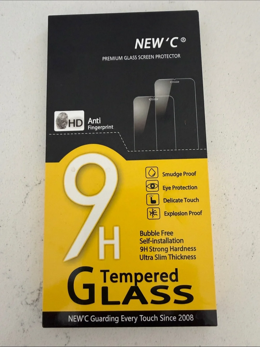 2 packs of NEW'C 9H Tempered Glass Screen Protector - Yellow/Black
